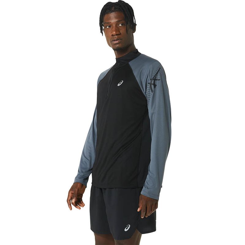 Polo-ASICS-Icon-1-2-Zip-Ls-Top-Black-Carrier-Grey-Hombre---2