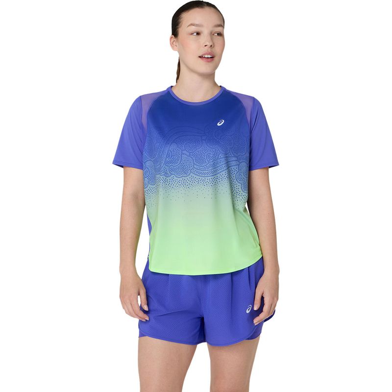 Polo ASICS Road Fade SS Top Cobalt Burst/Illuminate Green Mujer - 0