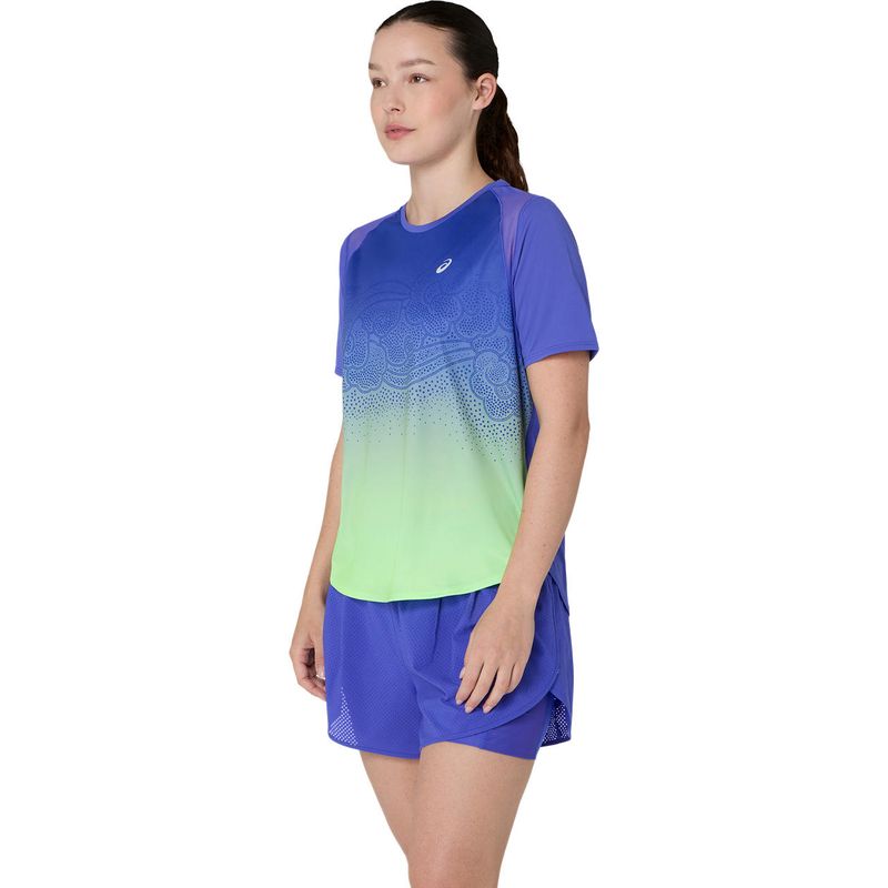 Polo ASICS Road Fade SS Top Cobalt Burst/Illuminate Green Mujer - 2