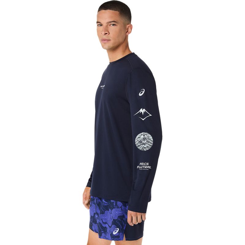 Polo ASICS Fujitrail Logo LS Top Dark Blue/Black Hombre - 1