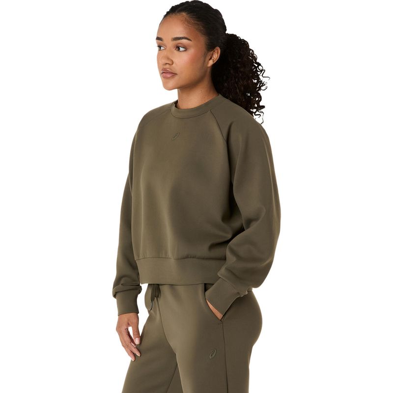 Polera ASICS Nagino Refined Texture Sweat Top Dark Olive Mujer - 1