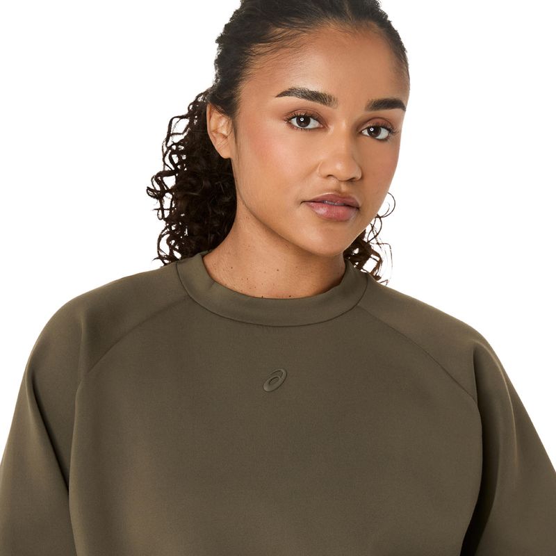 Polera ASICS Nagino Refined Texture Sweat Top Dark Olive Mujer - 3