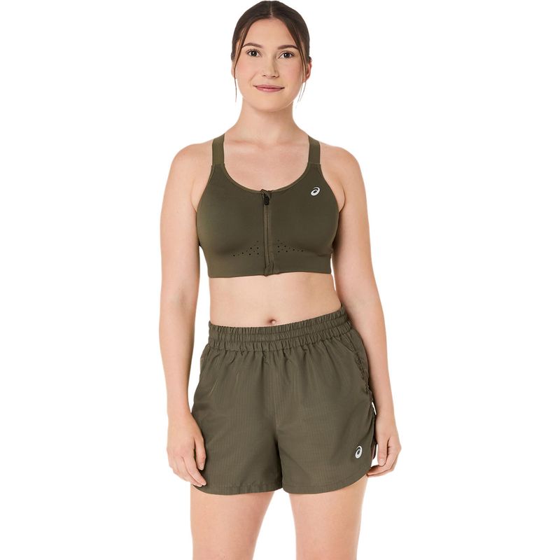 Top ASICS Road Combination Zip Bra Dark Olive Mujer - 0