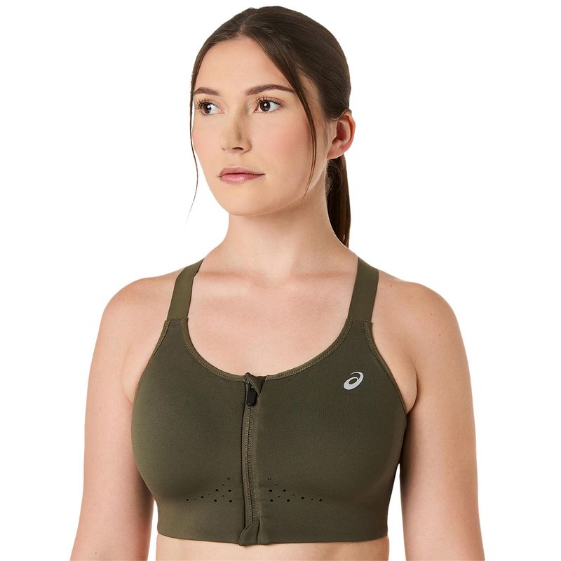 Top ASICS Road Combination Zip Bra Dark Olive Mujer - 3